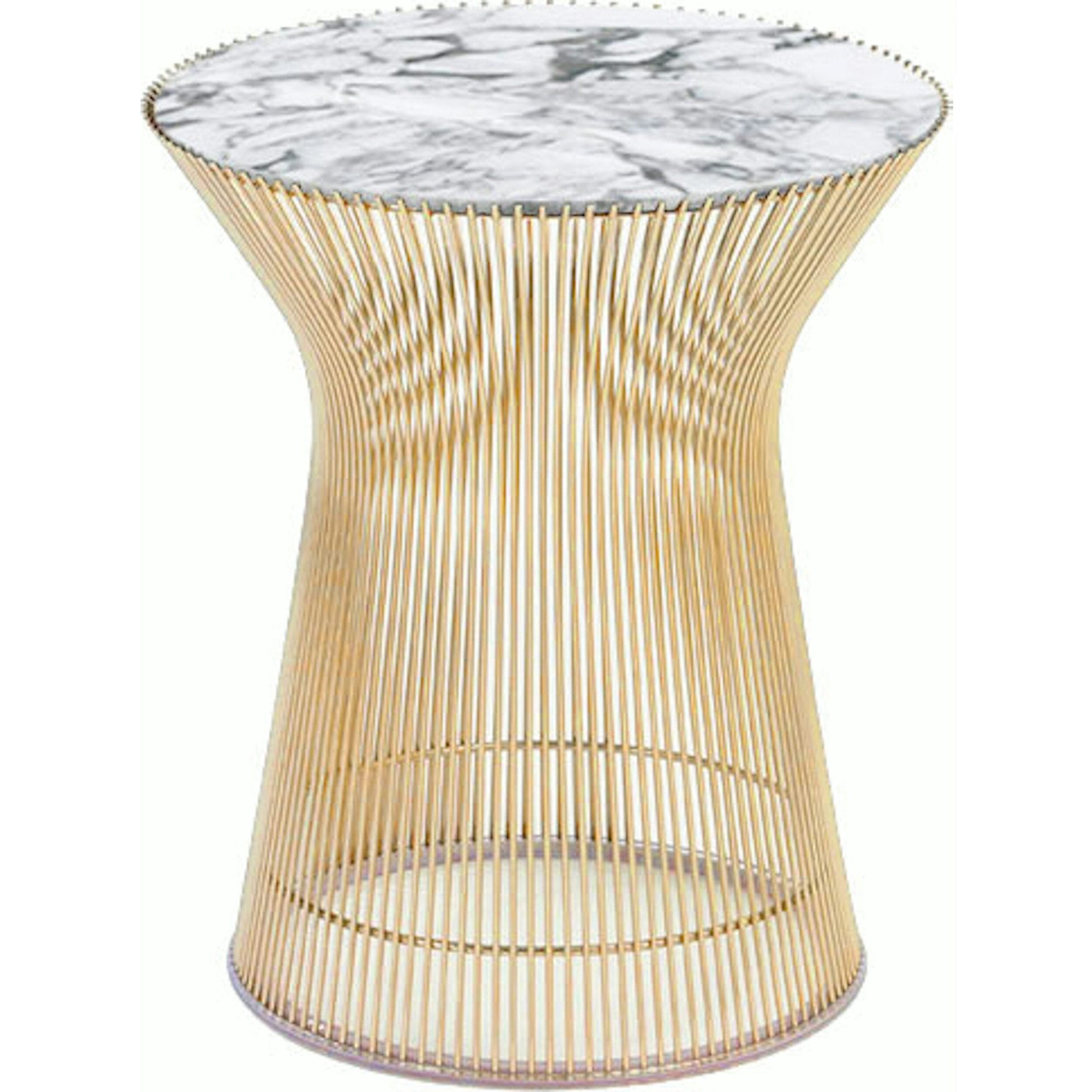 Platner Side Table - Gold side/end table Knoll 18K Gold plated Arabescato marble, Shiny finish 