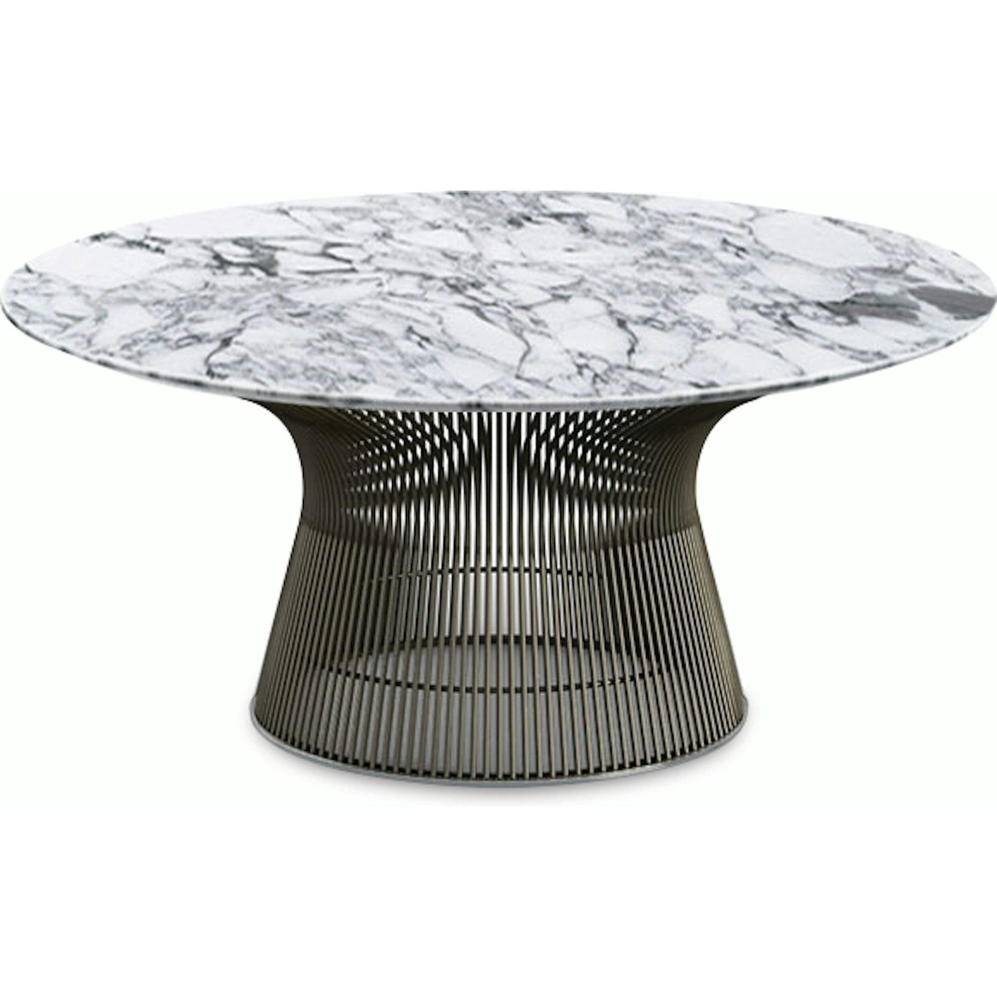 Platner Bronze 36" Coffee Table Coffee Tables Knoll Polished Finish Arabescatto Marble Top: White-grey 