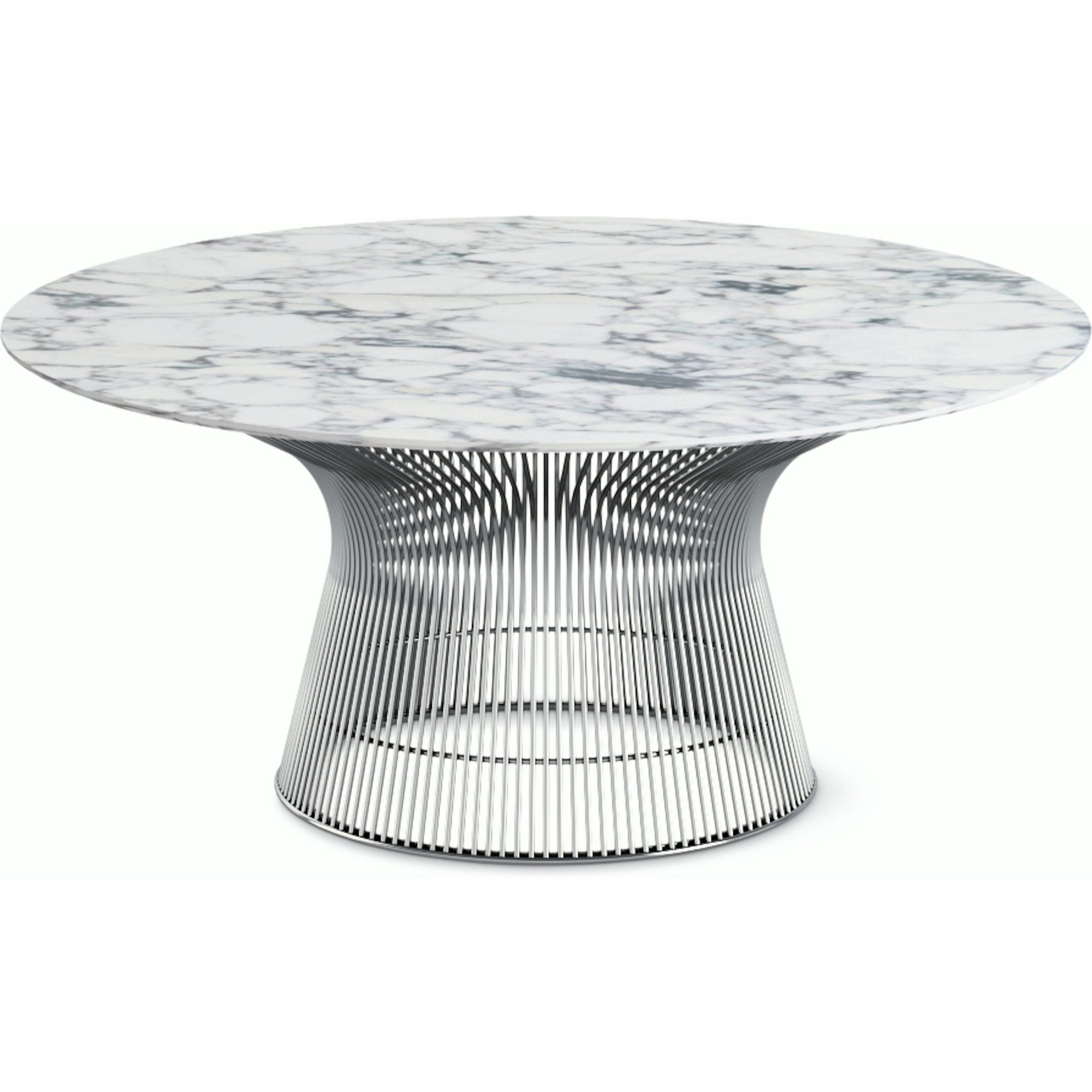 Platner Nickel 36" Coffee Table Coffee Tables Knoll Polished Finish Arabescatto Marble Top: White-grey 