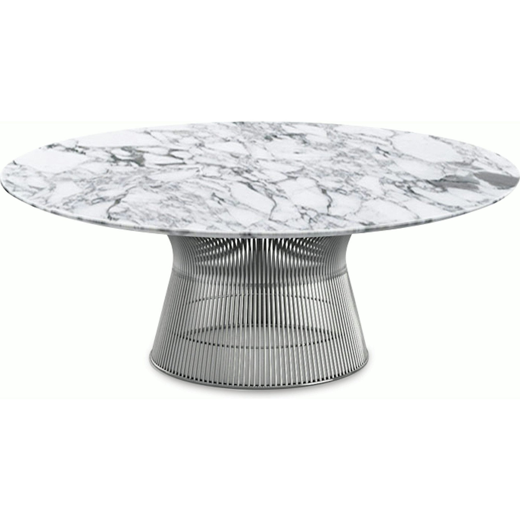 Platner Nickel 42" Coffee Table Coffee Tables Knoll Satin Finish Arabescatto Marble Top: White-grey 
