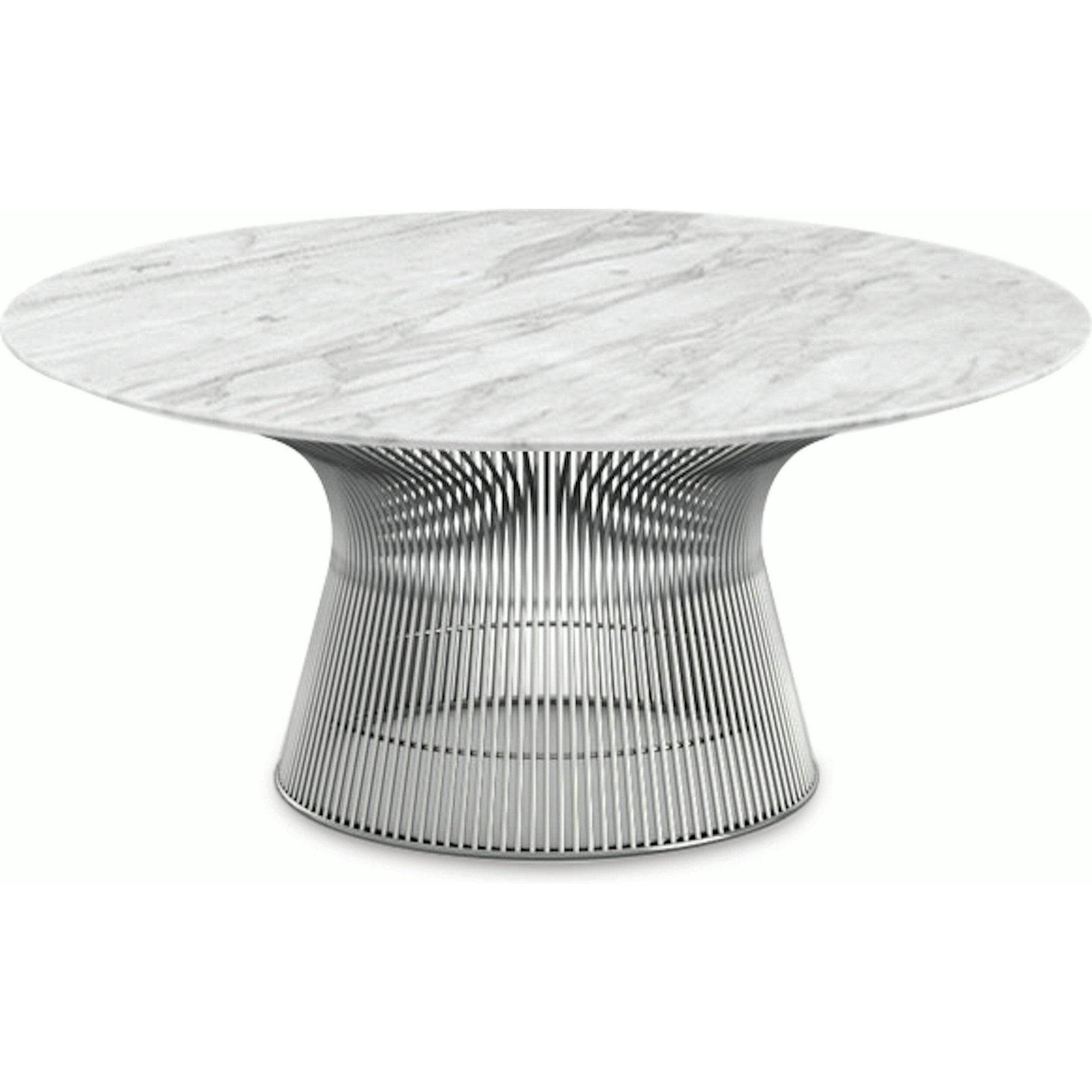 Platner Nickel 36" Coffee Table Coffee Tables Knoll Polished Finish Carrara Marble Top: White-grey 
