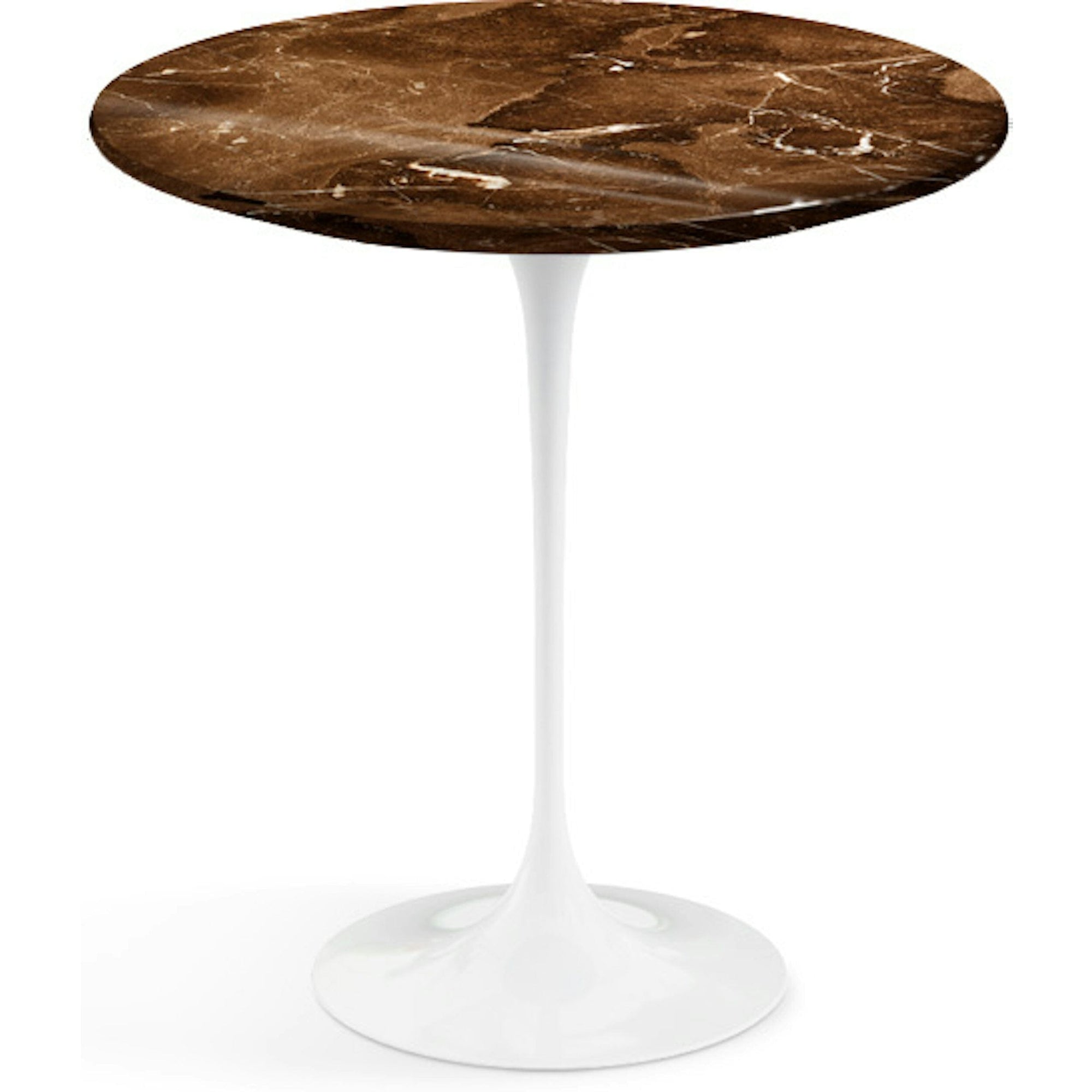 Saarinen Side Table - 20” Round side/end table Knoll White Espresso marble, Shiny finish 
