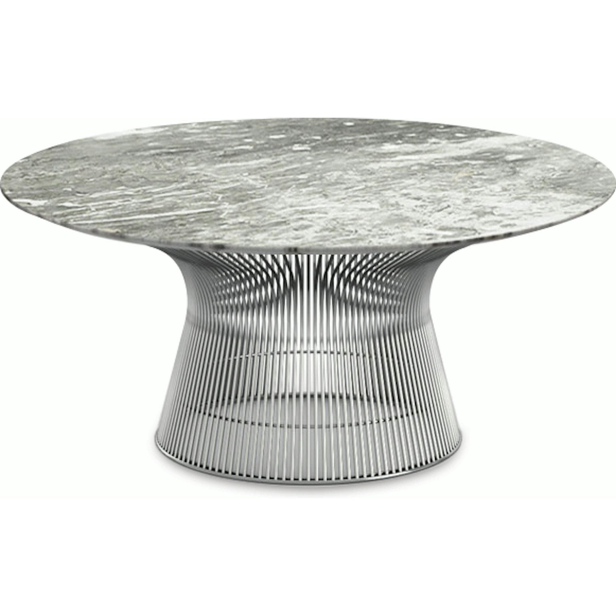 Platner Nickel 36" Coffee Table Coffee Tables Knoll Polished Finish Grey Marble Top: Light Grey 