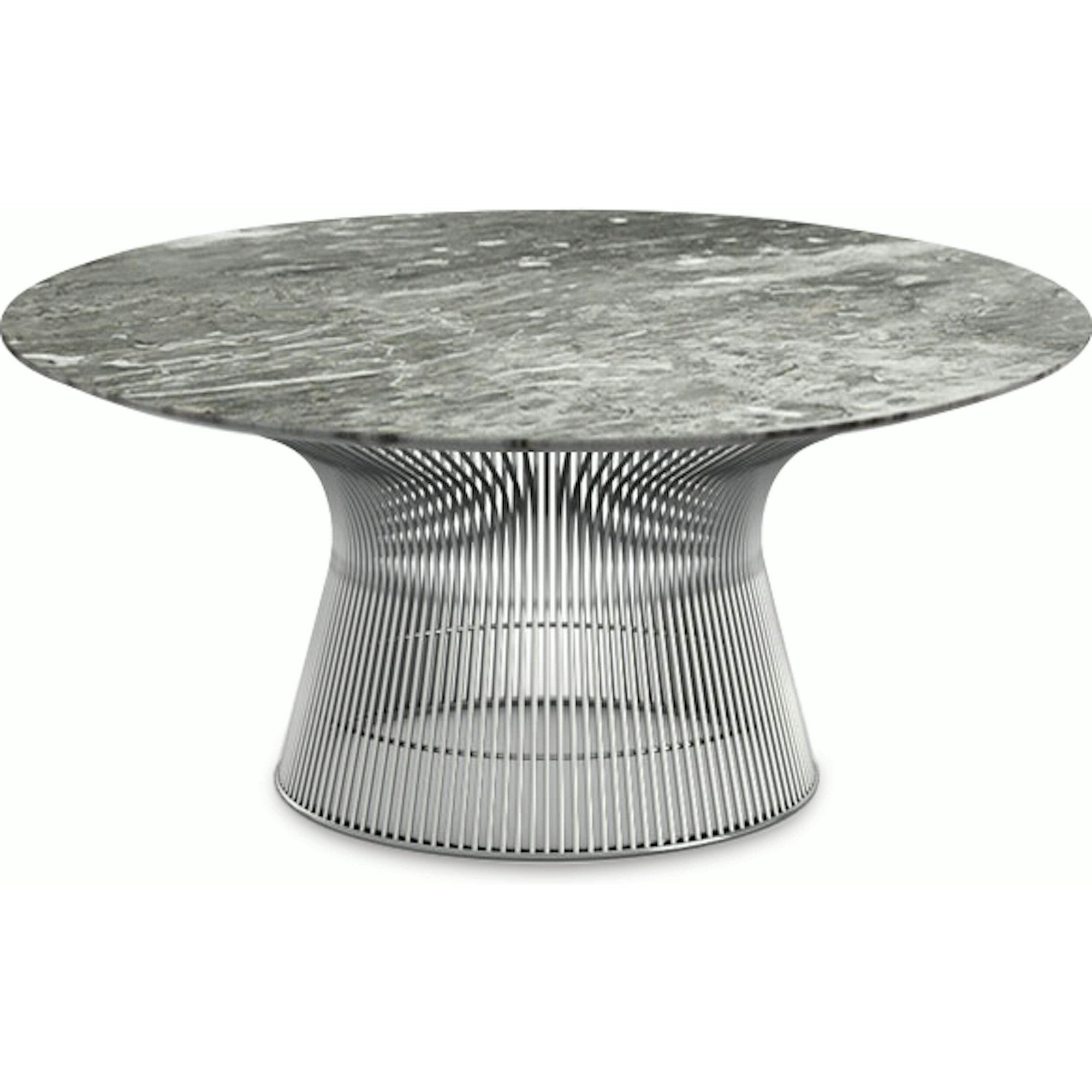 Platner Nickel 36" Coffee Table Coffee Tables Knoll Satin Finish Grey Marble Top: Light Grey 