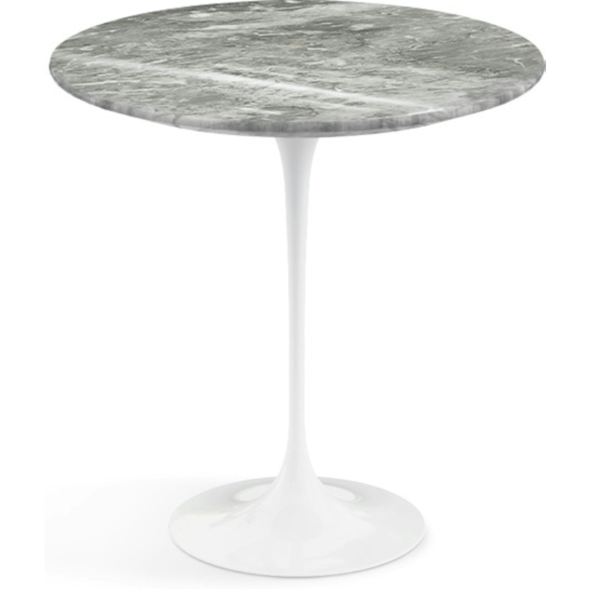 Saarinen Side Table - 20” Round side/end table Knoll White Grey marble, Shiny finish 