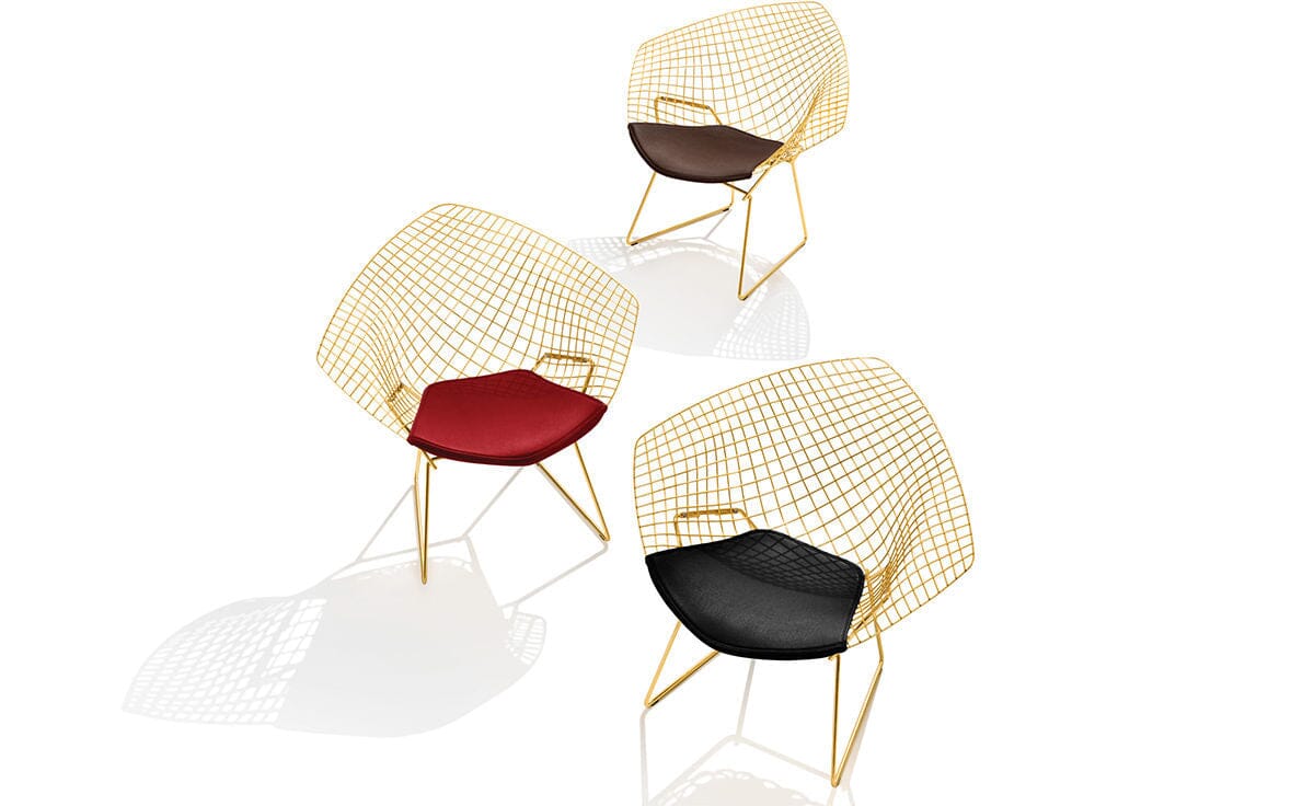 Bertoia Gold Plated Small Diamond Chair With Seat Pad lounge chair Knoll 