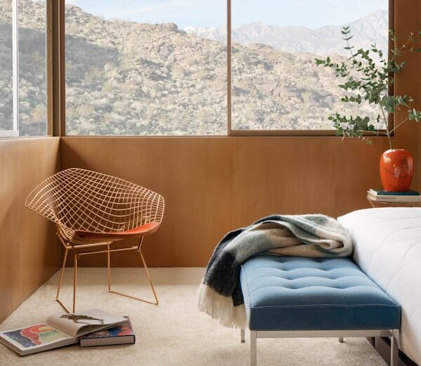 Bertoia Gold Plated Small Diamond Chair With Seat Pad lounge chair Knoll 