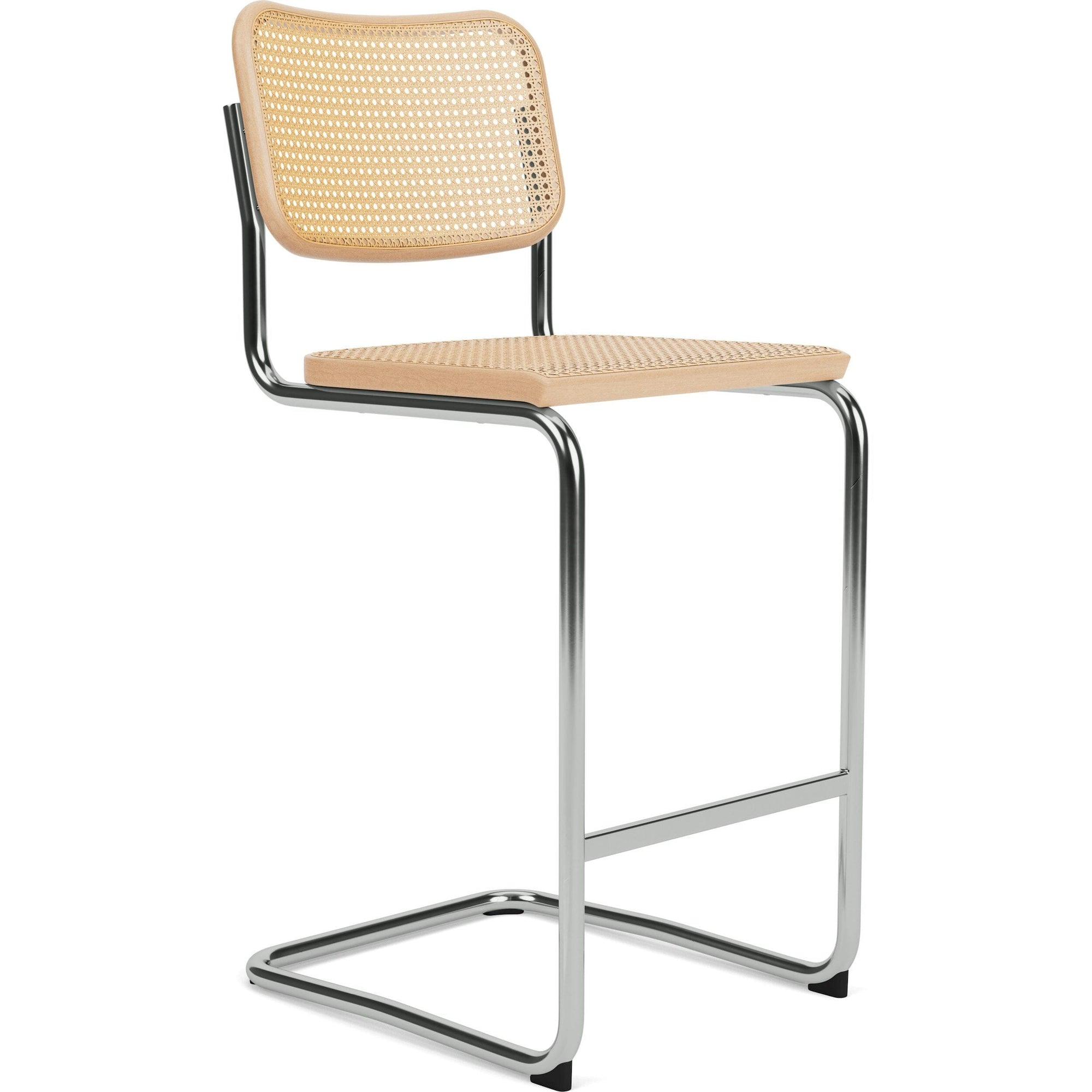 Cesca Stool–Cane Seat & Back Stools Knoll Bar Height Natural Beech Polished Chrome