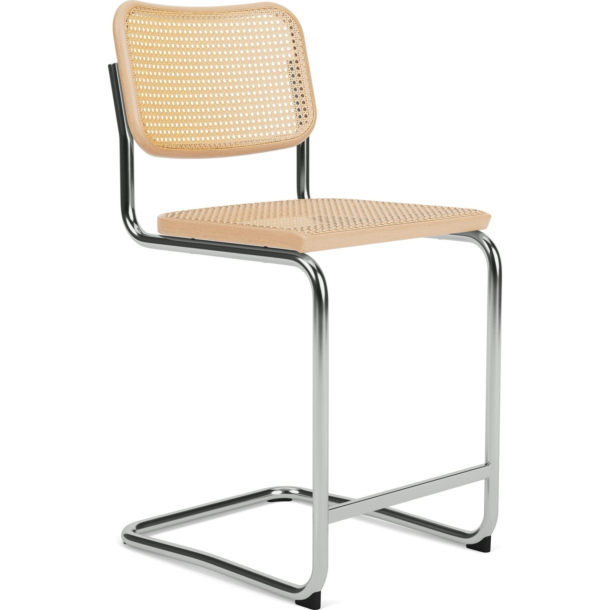 Cesca Stool–Cane Seat & Back Stools Knoll Counter Height Natural Beech Polished Chrome