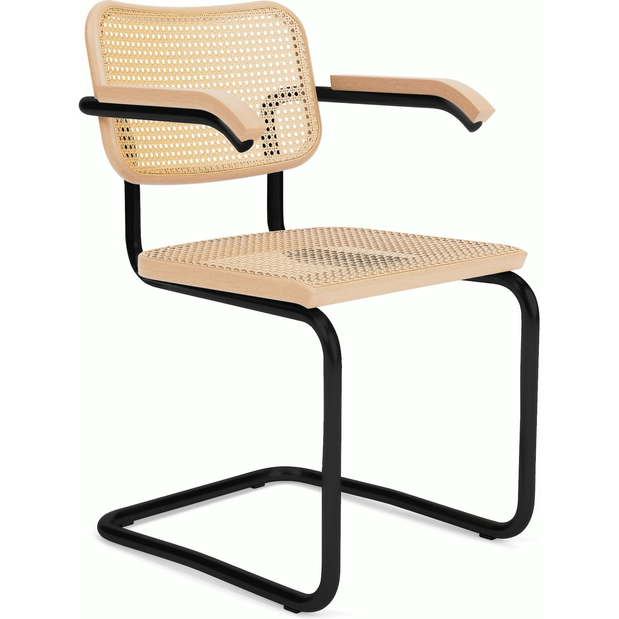 Cesca Cane Chair Side/Dining Knoll Arm Chair Natural Beech Black