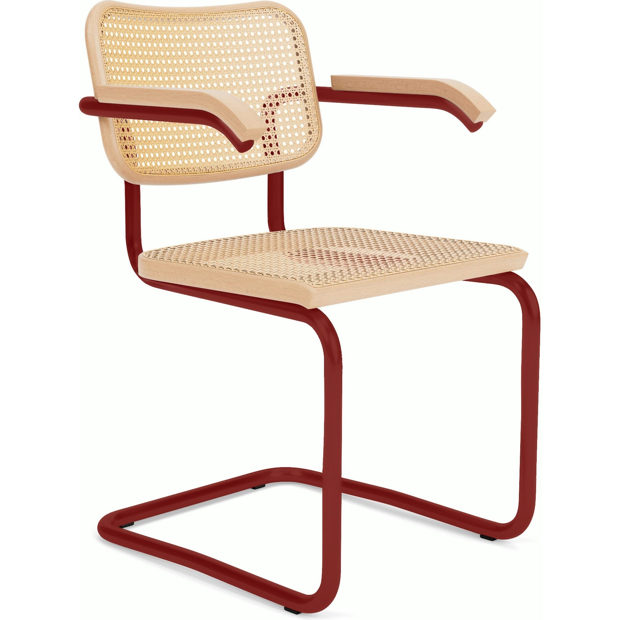 Cesca Cane Chair Side/Dining Knoll Arm Chair Natural Beech Red