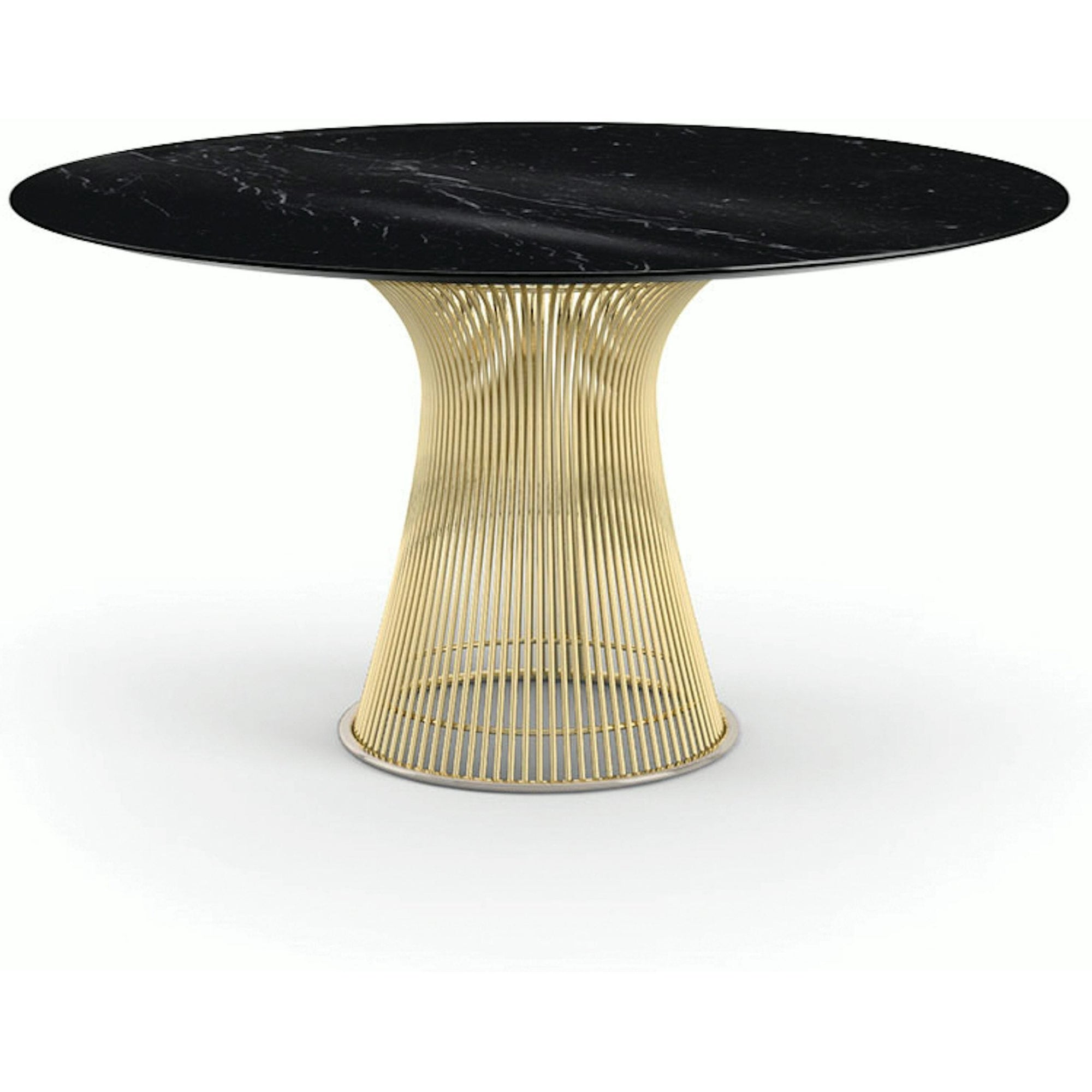 Platner Dining Table - 54 Inch Dining Tables Knoll 18K Gold Plated Nero Marquina marble, Shiny finish 