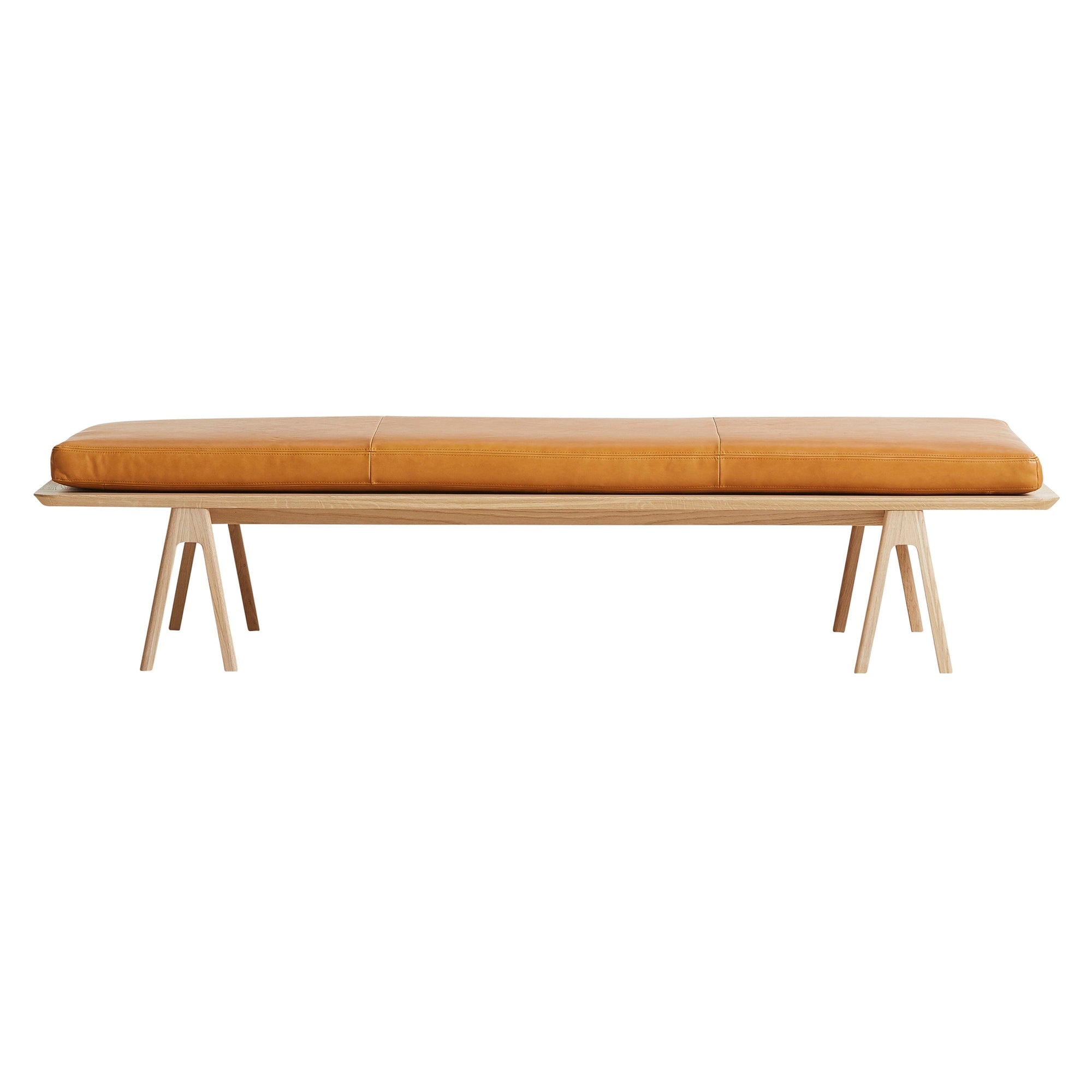 Level Daybed Beds Woud White Pigmented Oak Without Pillow Cognac Leather