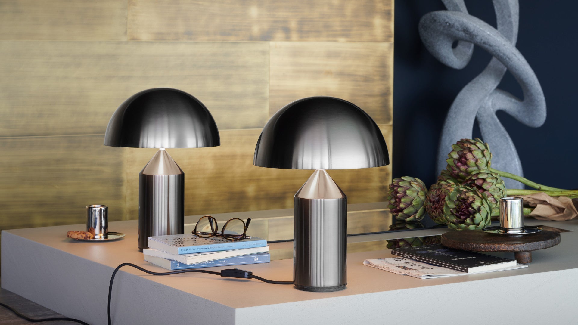Atollo Nickel Table Lamp Table Lamps Oluce 