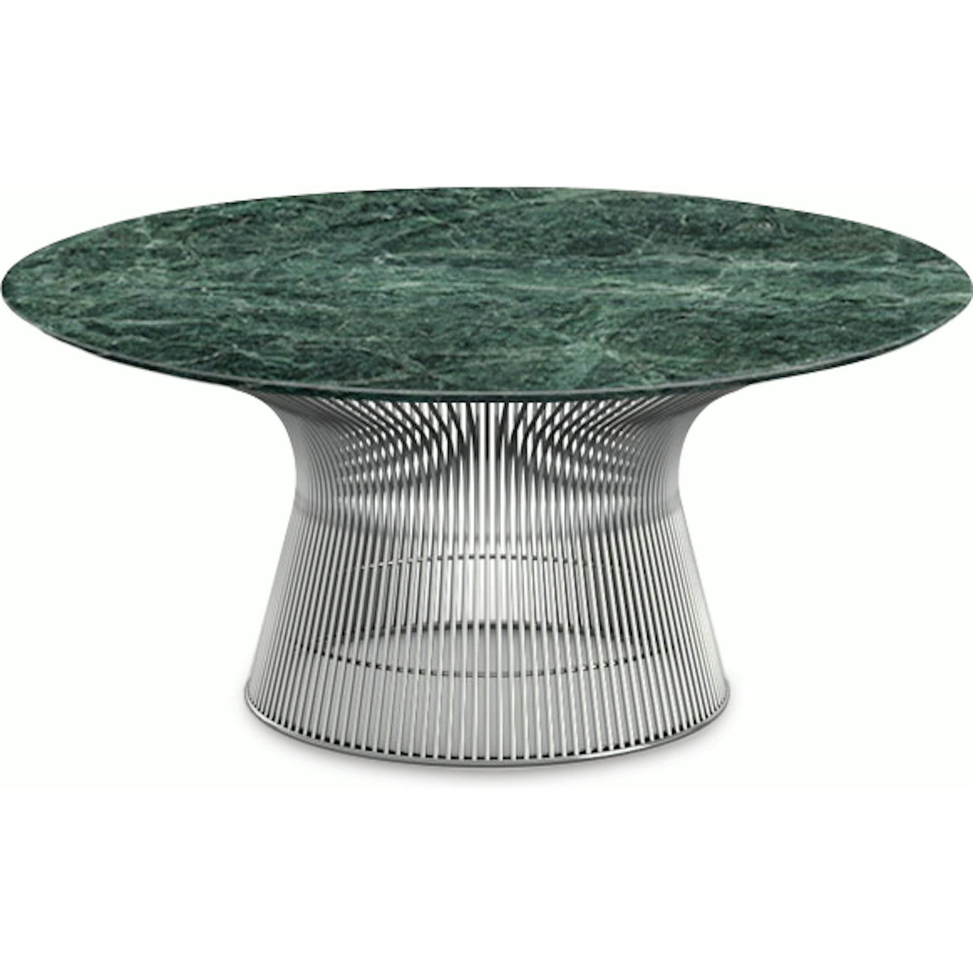 Platner Nickel 36" Coffee Table Coffee Tables Knoll Satin Finish Verdi Alpi Marble Top: Green 
