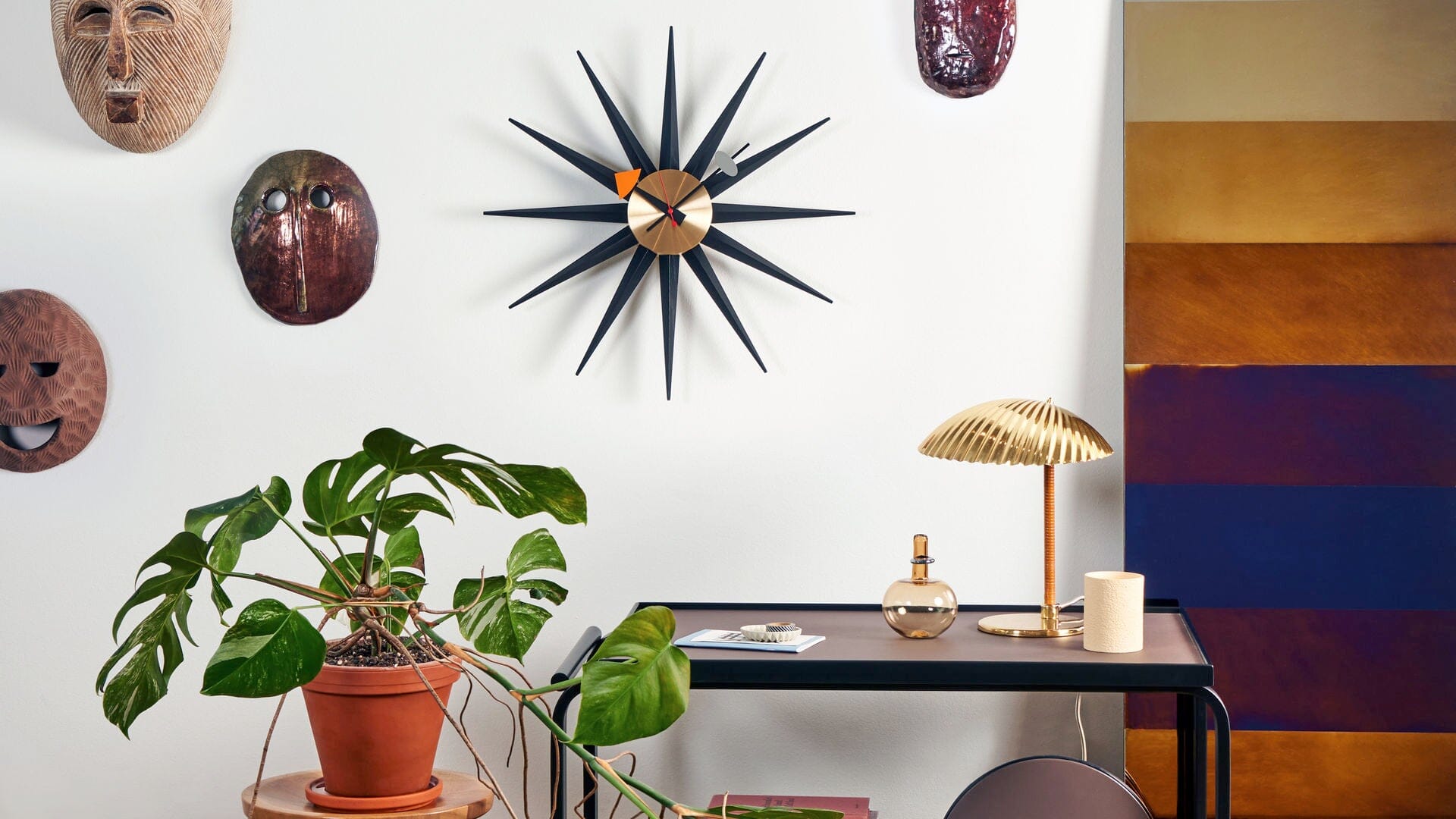 Nelson Sunburst Clock Black/Brass Clocks Vitra 