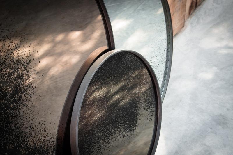 Bronze Wall Mirror Heavy Aged Wooden Frame Round Mirrors Ethnicraft 