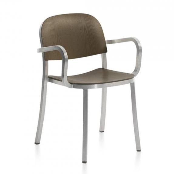 Emeco 1 Inch Arm Chair Chairs Emeco HAND BRUSHED ALUMINUM WALNUT 