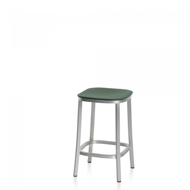 Emeco 1 Inch Counter Stool Stools Emeco HAND BRUSHED ALUMINUM GREEN 
