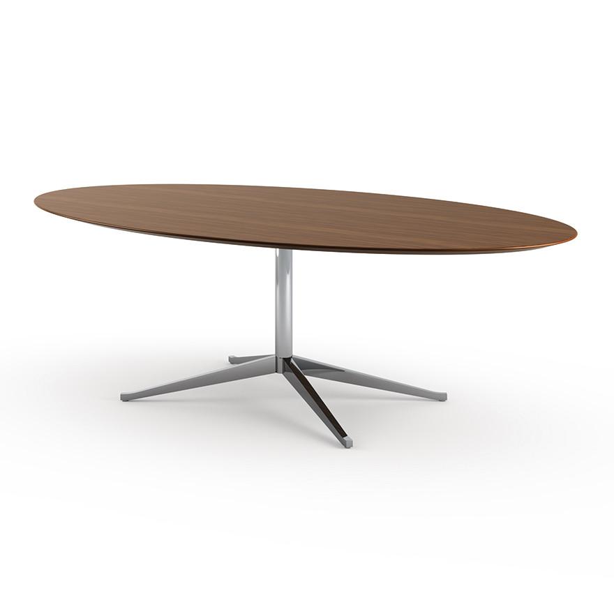 Florence Knoll 96" Oval Table Dining Tables Knoll Polished chrome Medium Brown Mahogany 
