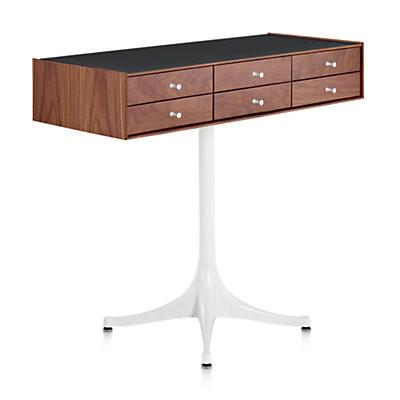 Nelson Miniature Chest 6 Drawer With Pedestal storage herman miller Walnut Black Polished Aluminum