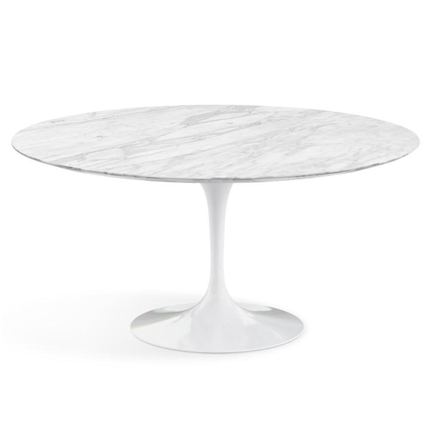 Saarinen 60" Round Dining Table Dining Tables Knoll White Carrara Satin Coated Marble 