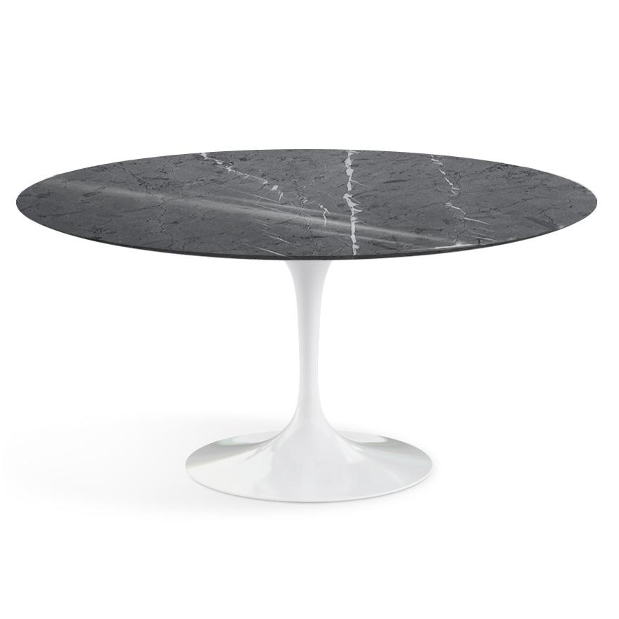 Saarinen 60" Round Dining Table Dining Tables Knoll White Grigio Marquina marble, Shiny finish 