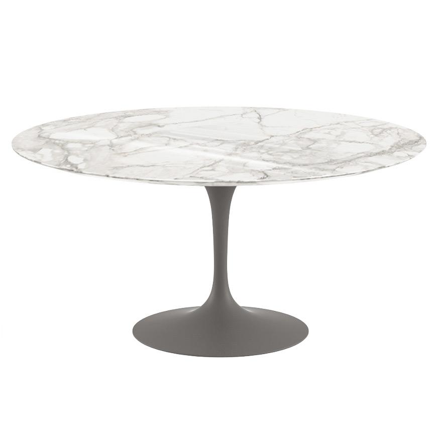 Saarinen 60" Round Dining Table Dining Tables Knoll Grey Calacatta Coated Marble 