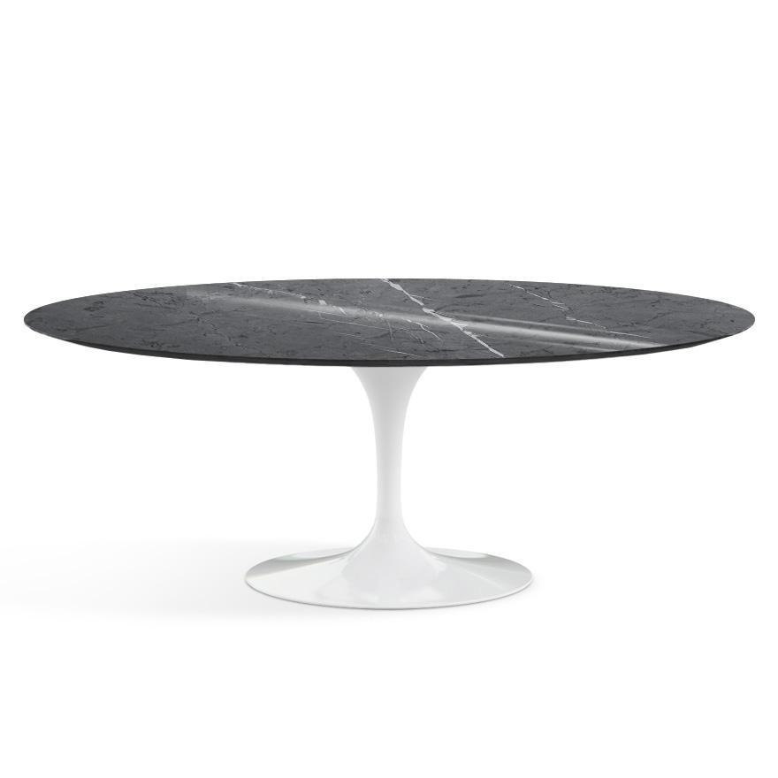 Saarinen 78" Oval Dining Table Medium Dining Tables Knoll White Grigio Marquina marble, Shiny finish 